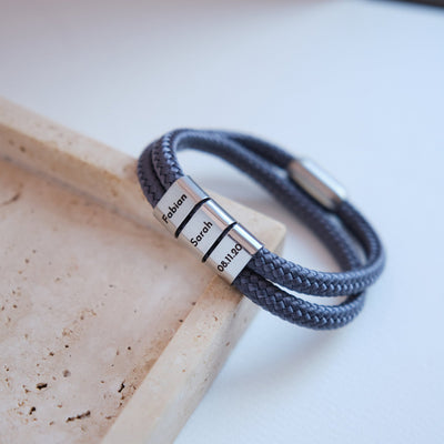Grau Segeltau Armband mit Ringgravur - OTANTO