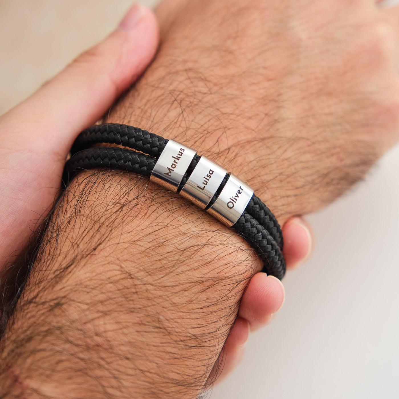 Schwarz Segeltau Armband mit Ringgravur - OTANTO